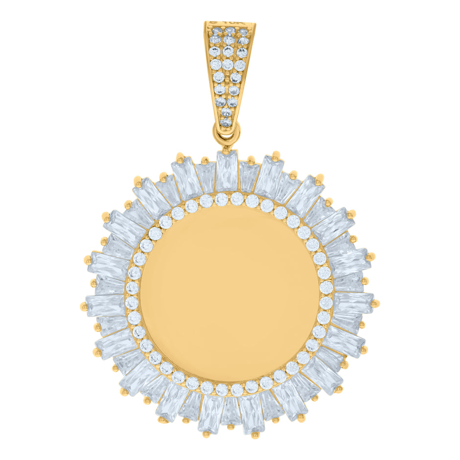 10kt Yellow Gold Unisex Baguette Round Cubic-Zirconia Photo Frame Charm Pendant