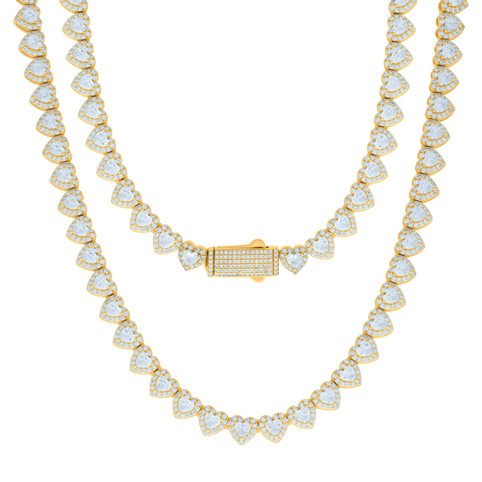 925 Sterling Silver Yellow-tone Womens Cubic-Zirconia Heart Tennis Bracelet Size 7 Inches