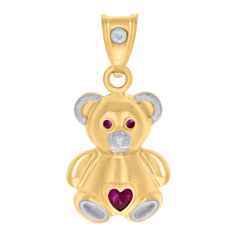 10kt Two-tone Gold Womens Red White Heart Round Cubic-Zirconia Teddy Bear Fashion Charm Pendant
