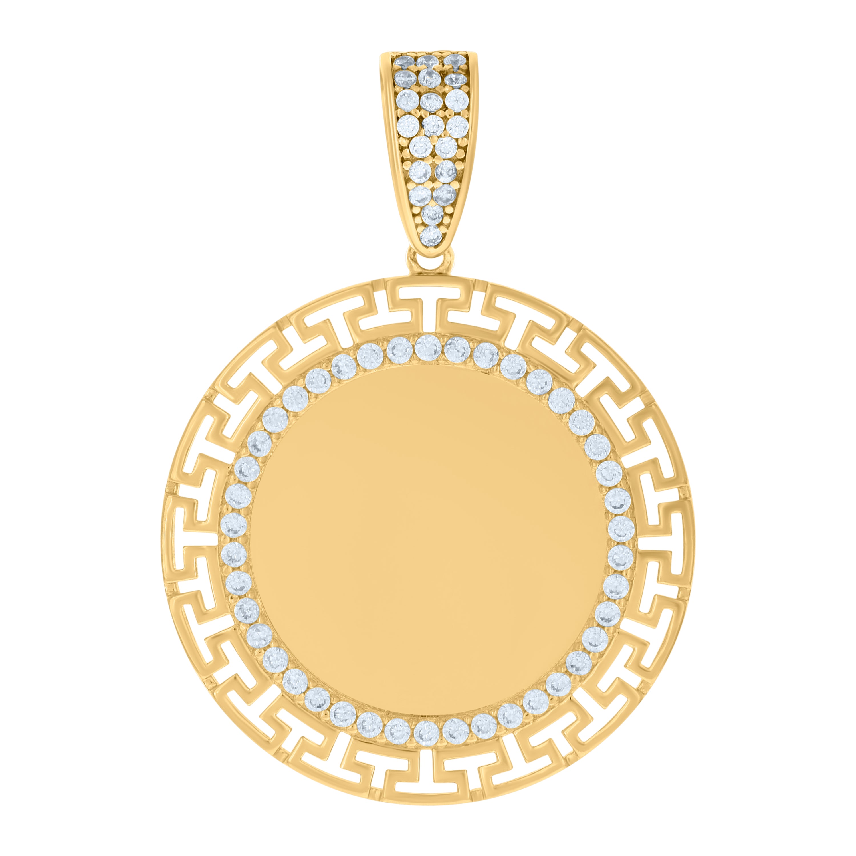 10kt Yellow Gold Mens Cubic-Zirconia Circle Photo Frame Charm Pendant