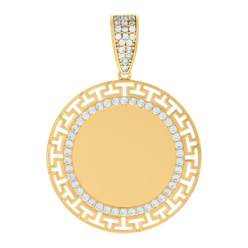 10kt Yellow Gold Mens Cubic-Zirconia Circle Photo Frame Charm Pendant