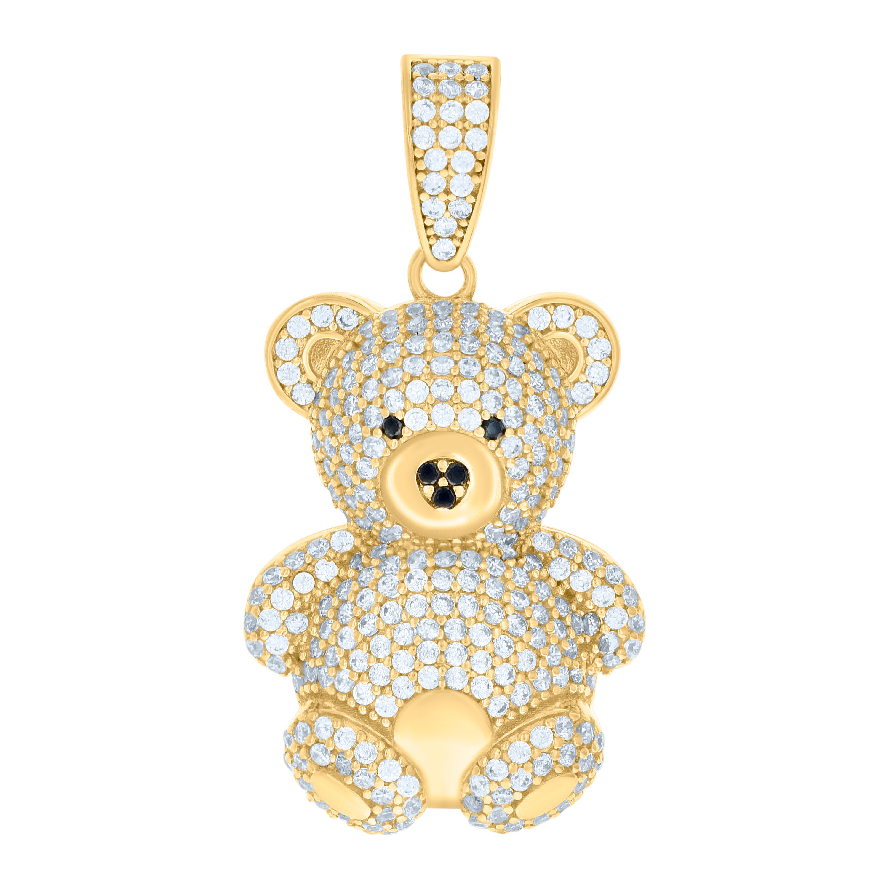 10kt Yellow Gold Mens Black White Cubic-Zirconia Teddy Bear Charm Pendant