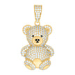 10kt Yellow Gold Mens Black White Cubic-Zirconia Teddy Bear Charm Pendant