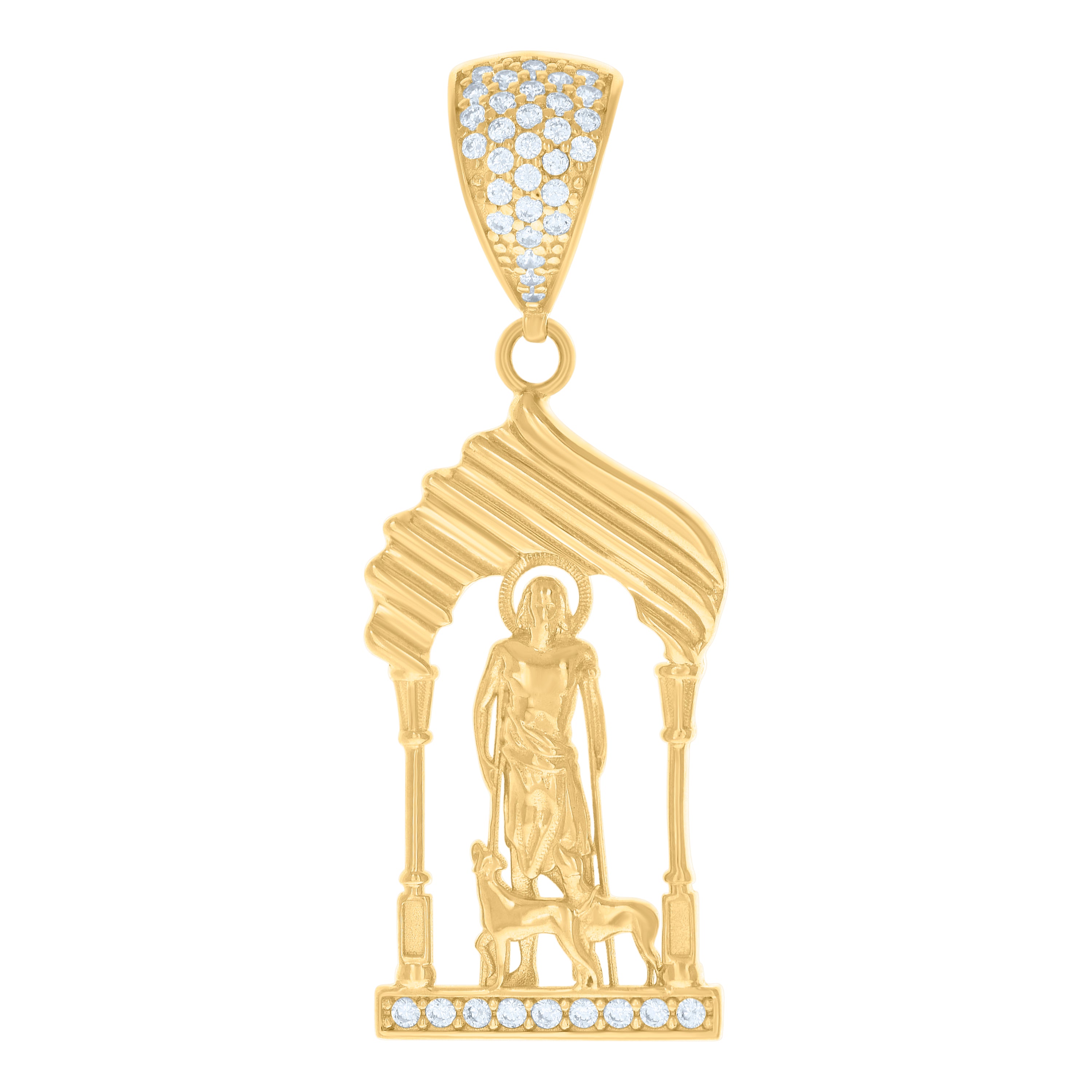 10kt Yellow Gold Mens Cubic-Zirconia St. Lazarus Saints Religious Charm Pendant