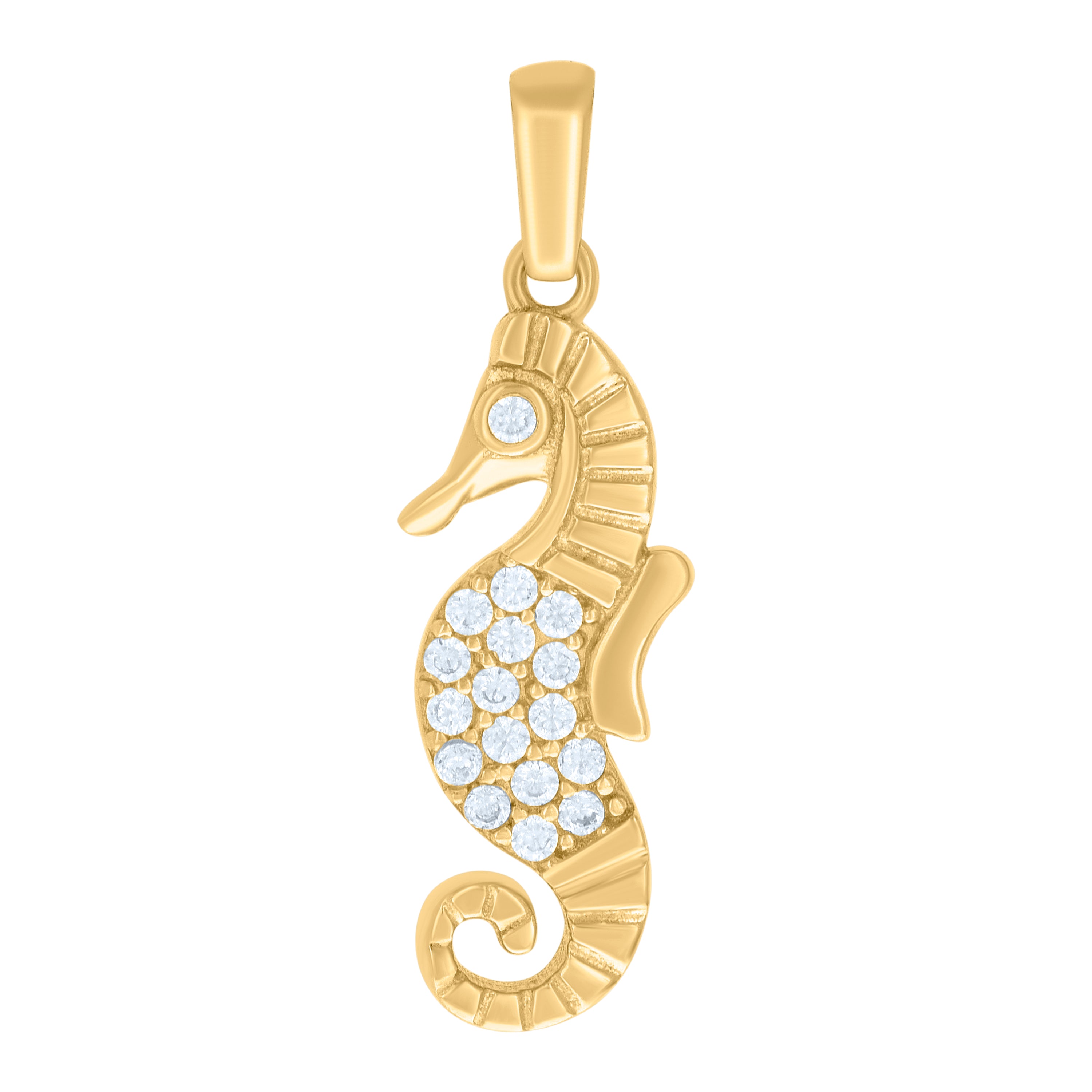 10kt Yellow Gold Womens Cubic-Zirconia Seahorse Fish Ocean Charm Pendant