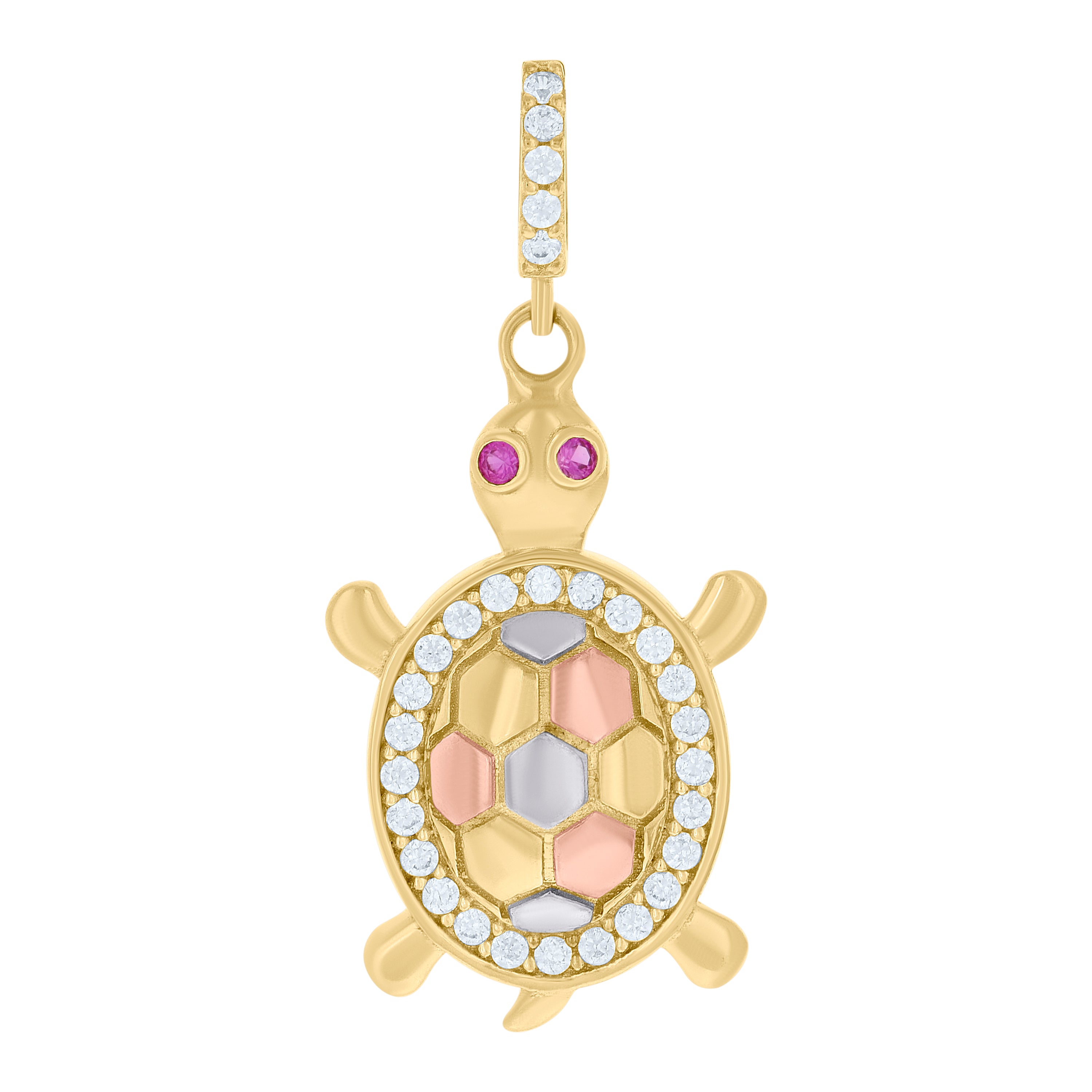 10kt Tri-Color Gold Womens Pink White Cubic-Zirconia Tortoise Ocean Charm Pendant