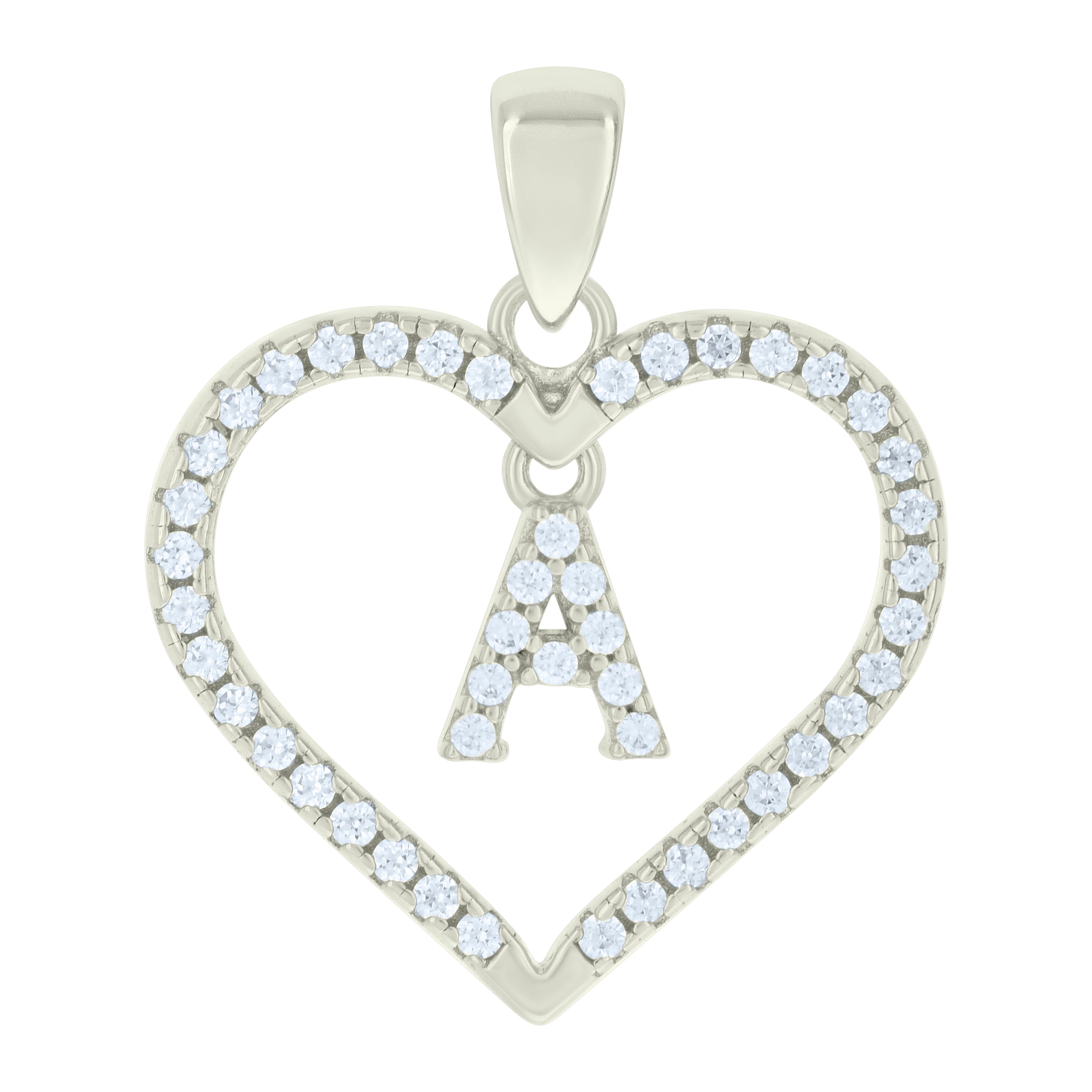 925 Sterling Silver Womens Cubic-Zirconia Initial Alphabet A Heart Charm Pendant