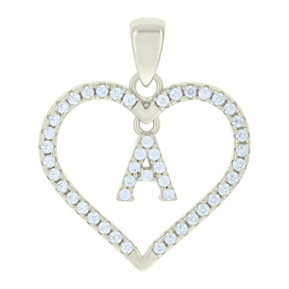 925 Sterling Silver Womens Cubic-Zirconia Initial Alphabet A Heart Charm Pendant