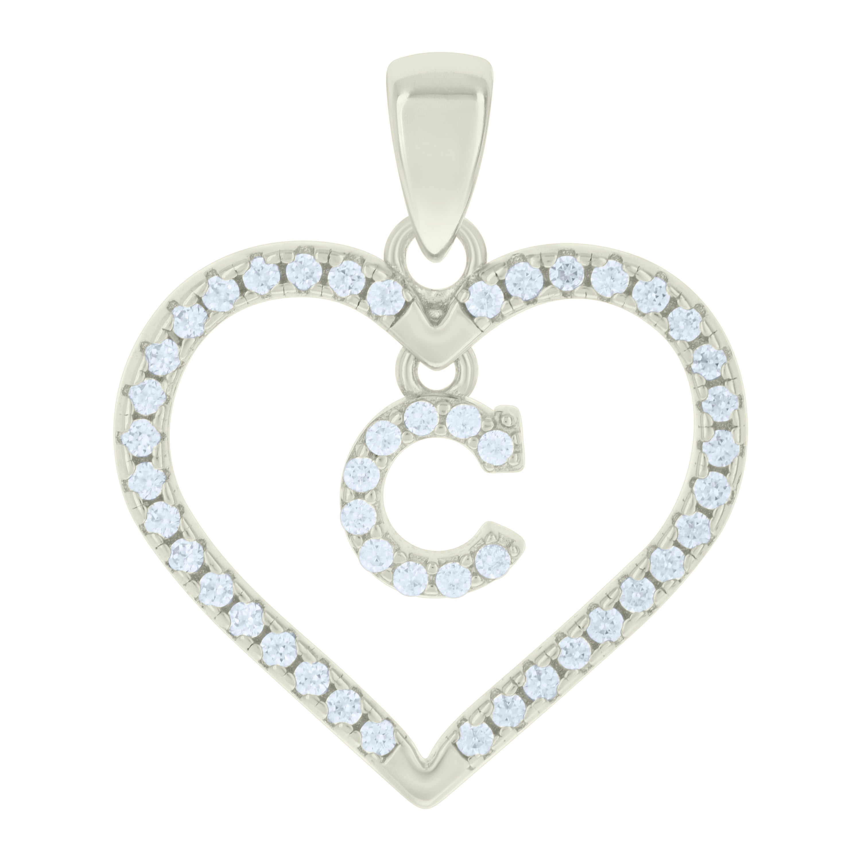 925 Sterling Silver Womens Cubic-Zirconia Initial Alphabet C Heart Charm Pendant