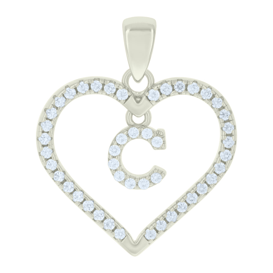 925 Sterling Silver Womens Cubic-Zirconia Initial Alphabet C Heart Charm Pendant