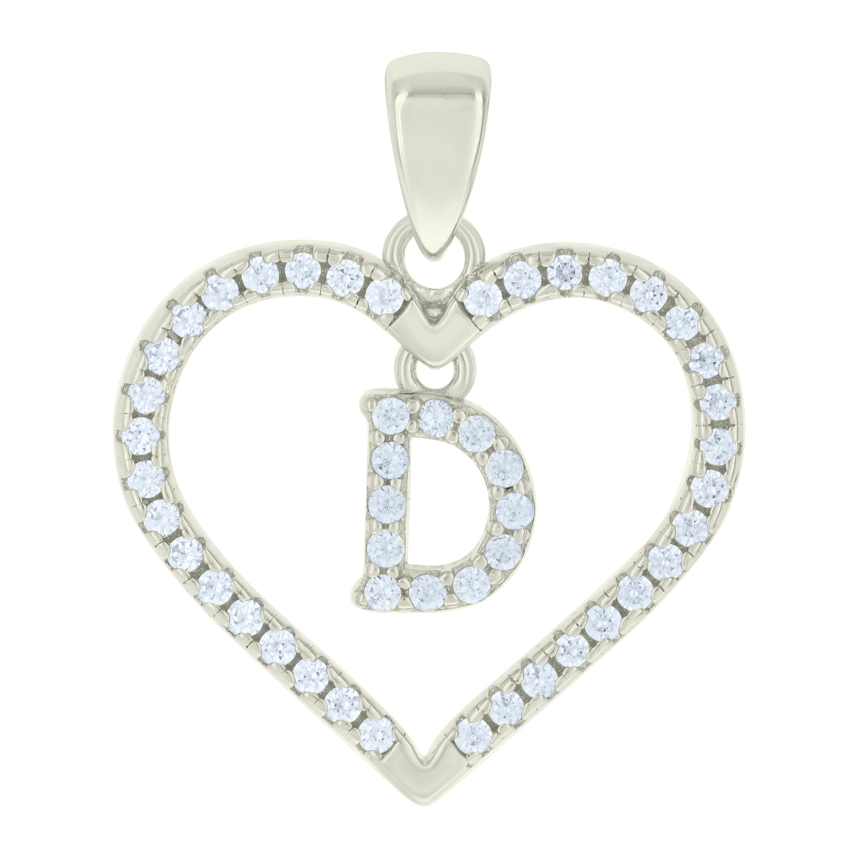 925 Sterling Silver Womens Cubic-Zirconia Initial Alphabet D Heart Charm Pendant
