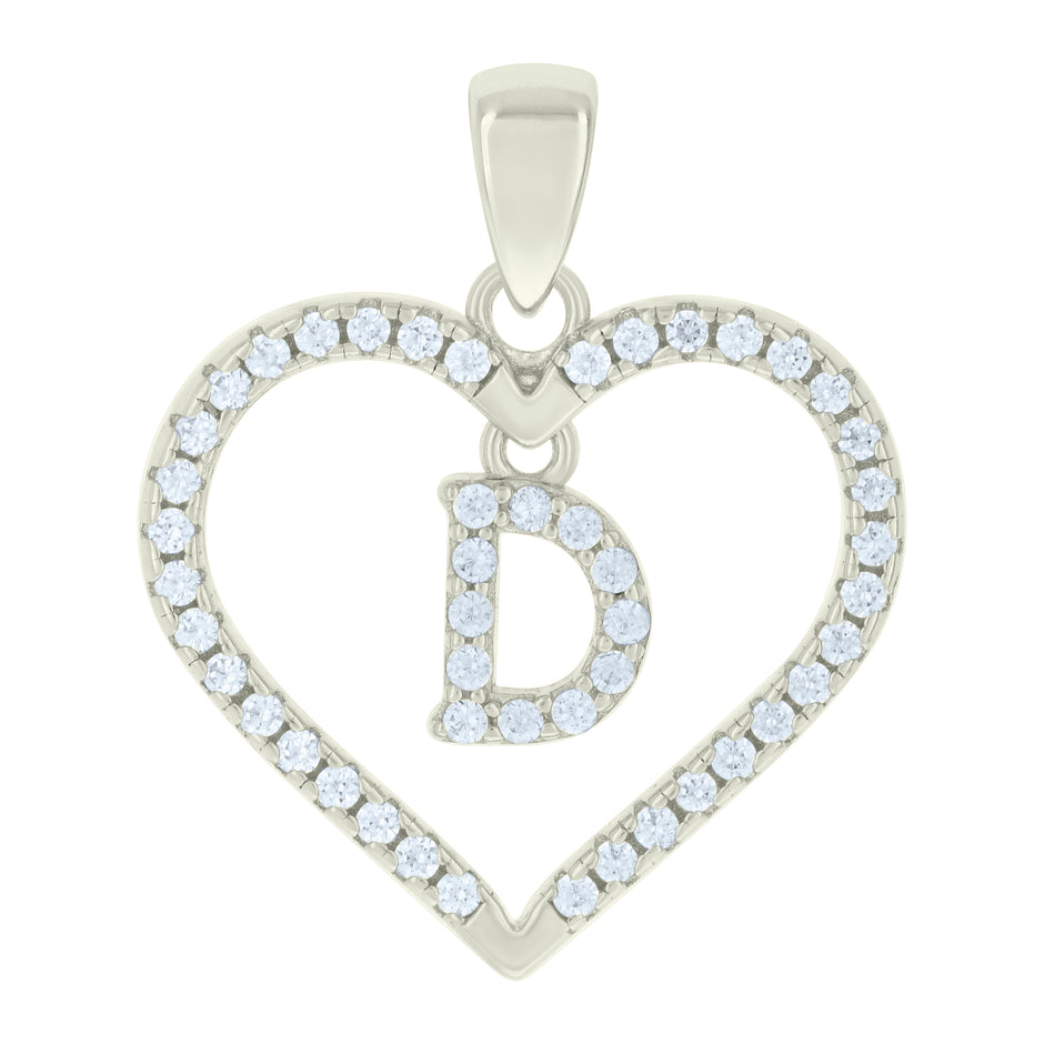 925 Sterling Silver Womens Cubic-Zirconia Initial Alphabet D Heart Charm Pendant