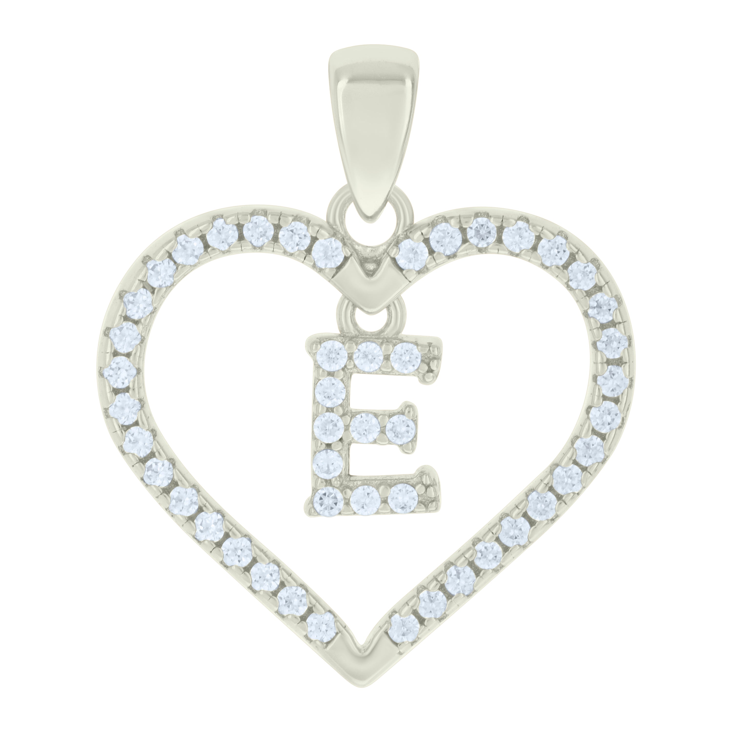 925 Sterling Silver Womens Cubic-Zirconia Initial Alphabet E Heart Charm Pendant