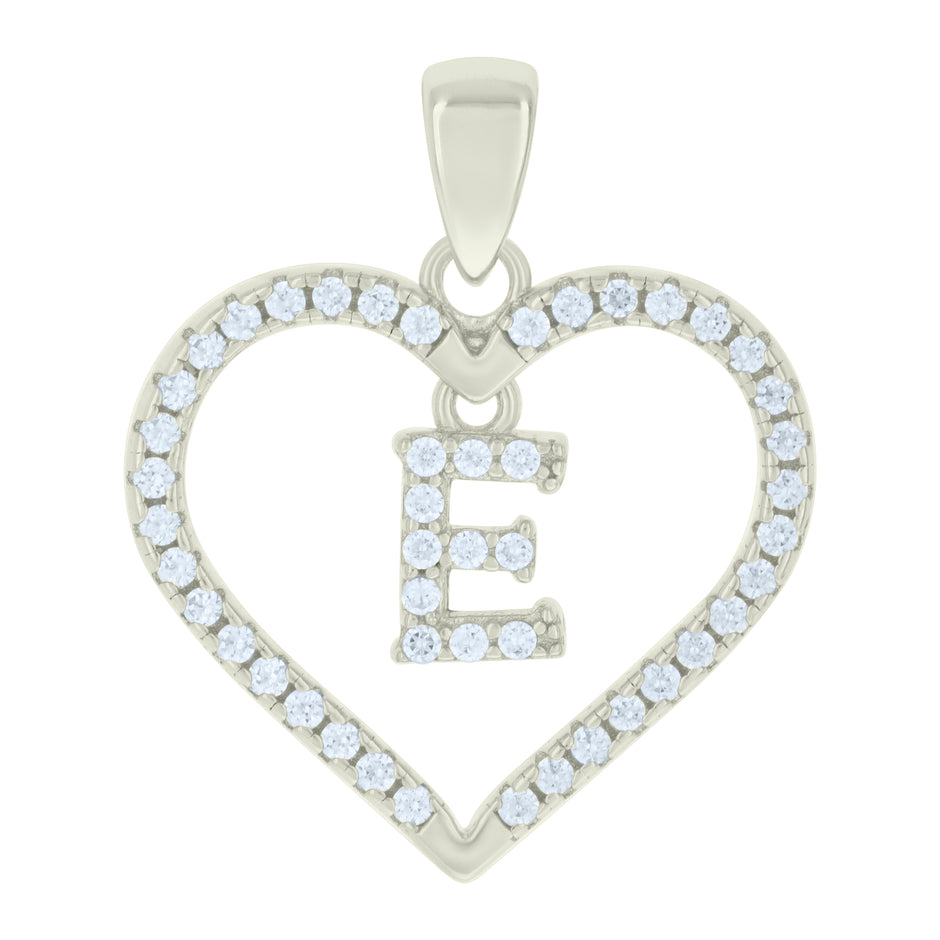925 Sterling Silver Womens Cubic-Zirconia Initial Alphabet E Heart Charm Pendant