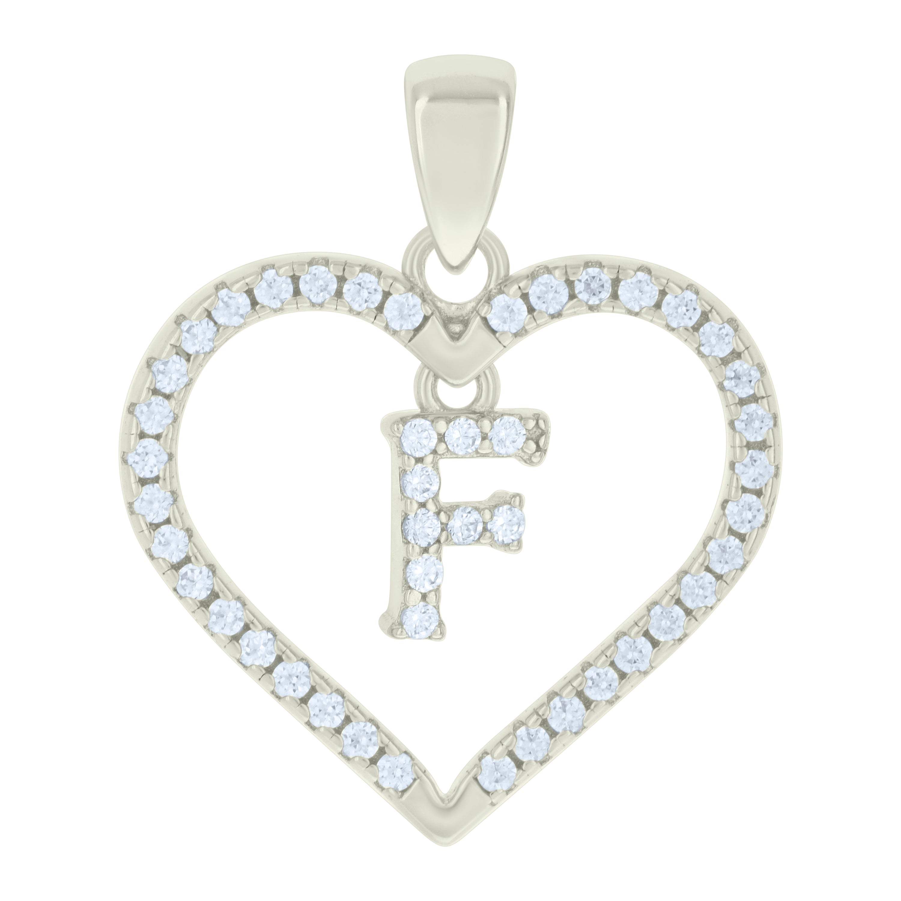 925 Sterling Silver Womens Cubic-Zirconia Initial Alphabet F Heart Charm Pendant