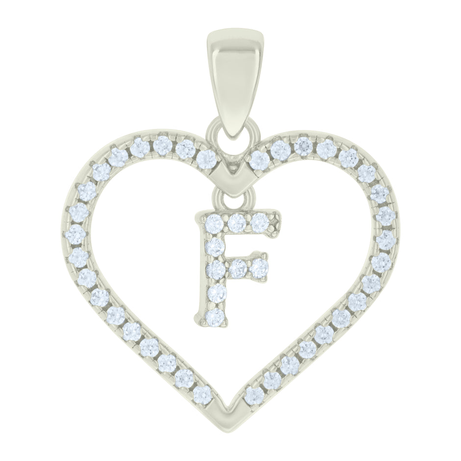 925 Sterling Silver Womens Cubic-Zirconia Initial Alphabet F Heart Charm Pendant