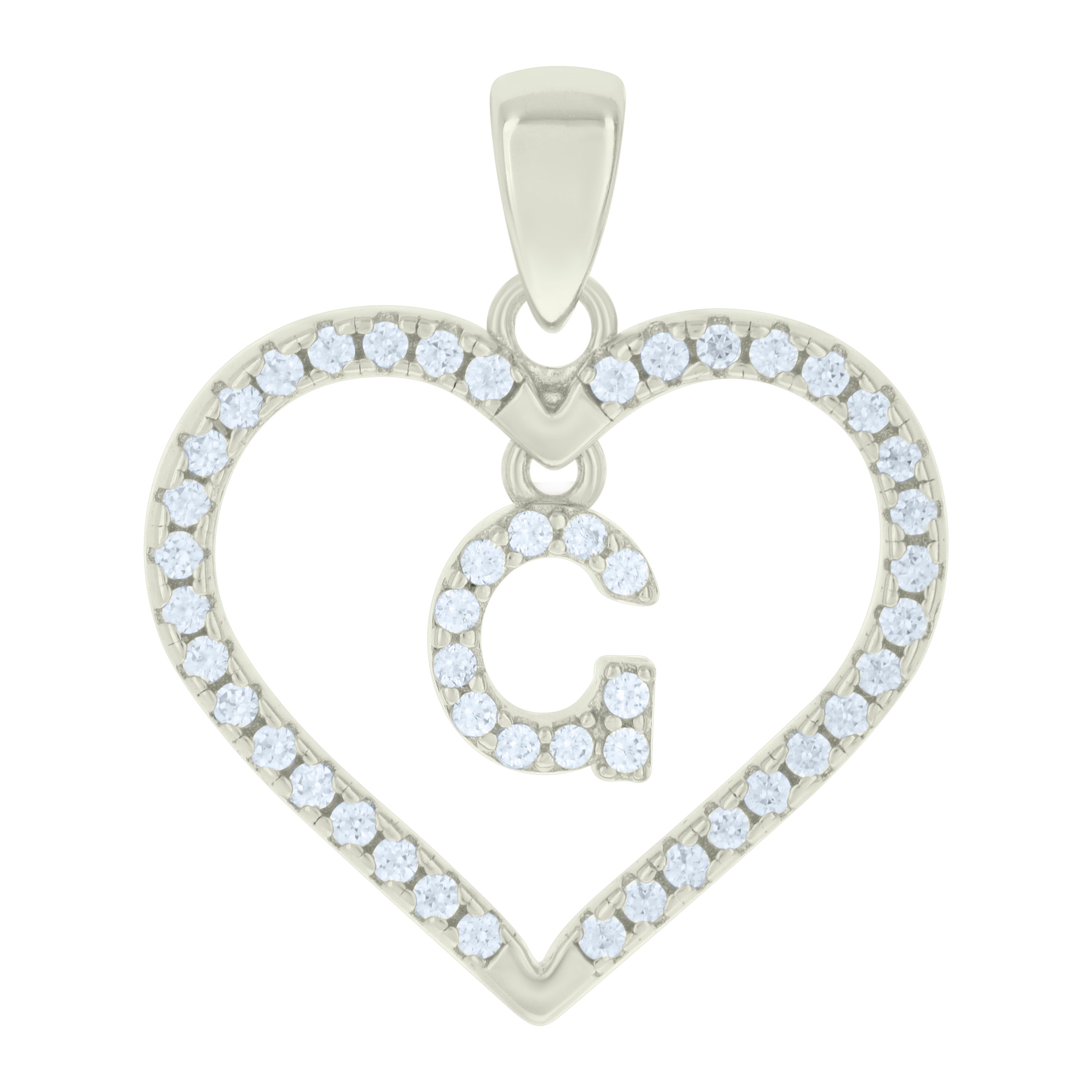 925 Sterling Silver Womens Cubic-Zirconia Initial Alphabet G Heart Charm Pendant