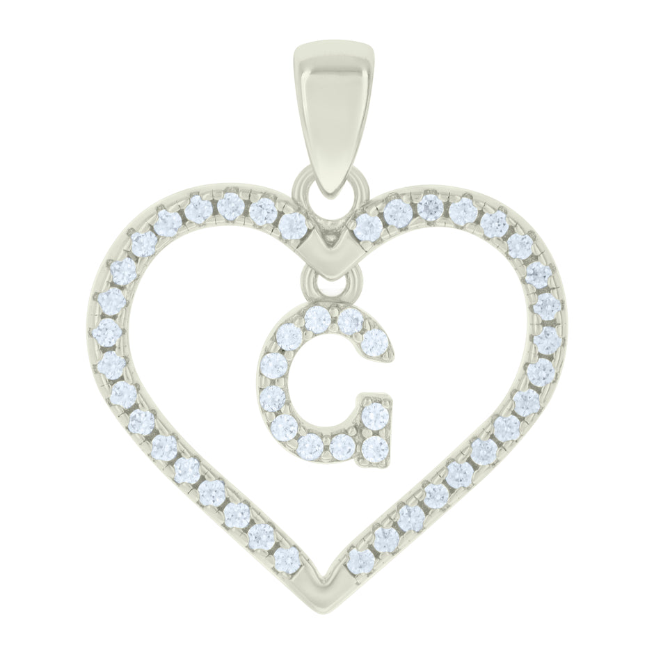925 Sterling Silver Womens Cubic-Zirconia Initial Alphabet G Heart Charm Pendant