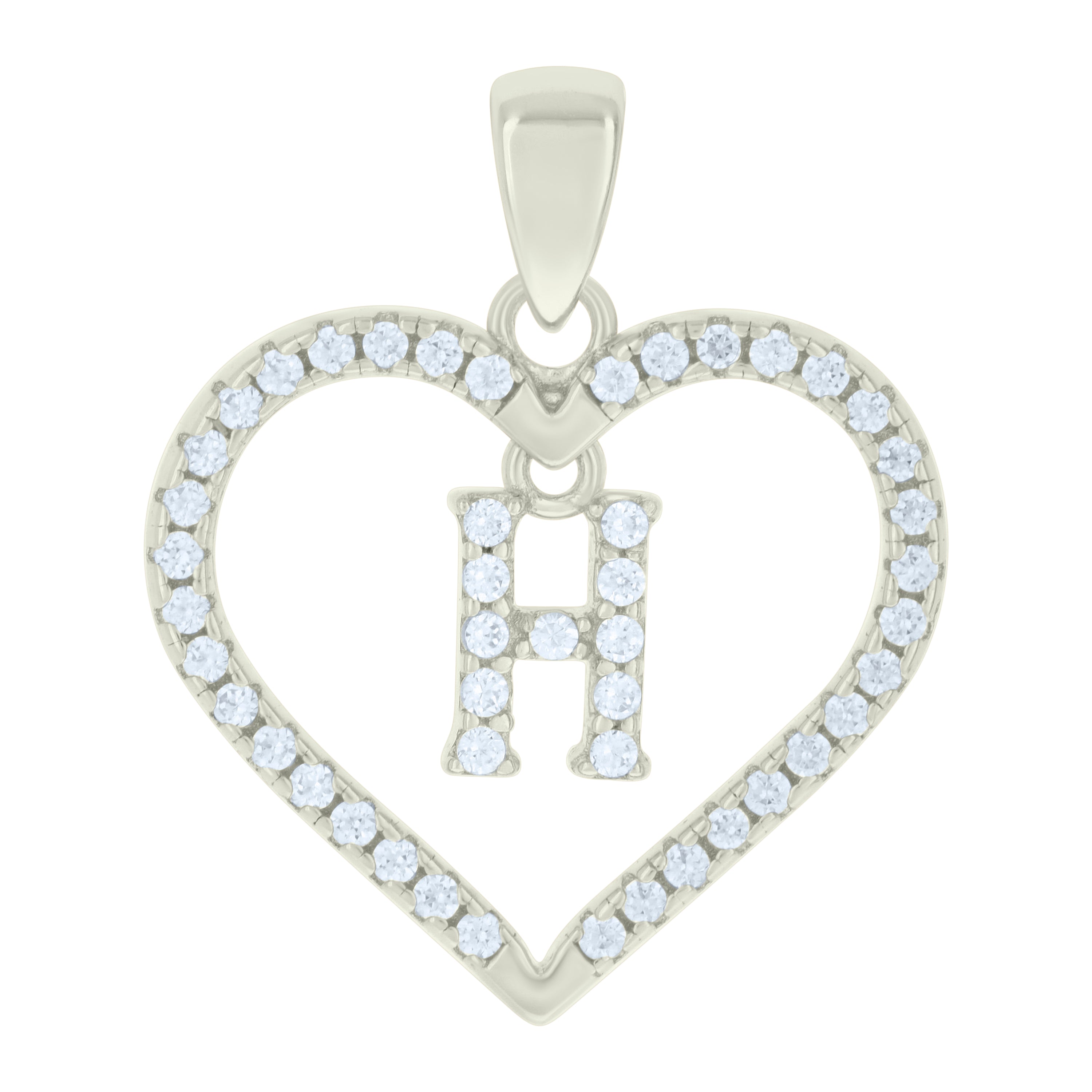 925 Sterling Silver Womens Cubic-Zirconia Initial Alphabet H Heart Charm Pendant