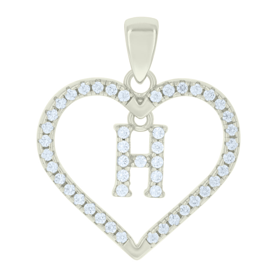 925 Sterling Silver Womens Cubic-Zirconia Initial Alphabet H Heart Charm Pendant