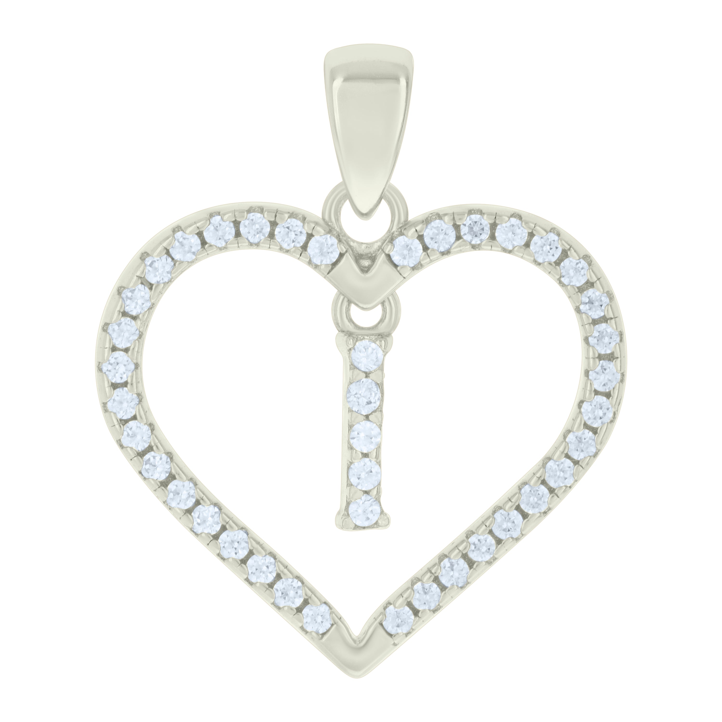 925 Sterling Silver Womens Cubic-Zirconia Initial Alphabet I Heart Charm Pendant