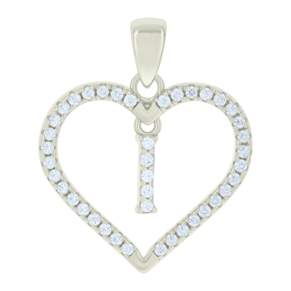 925 Sterling Silver Womens Cubic-Zirconia Initial Alphabet I Heart Charm Pendant