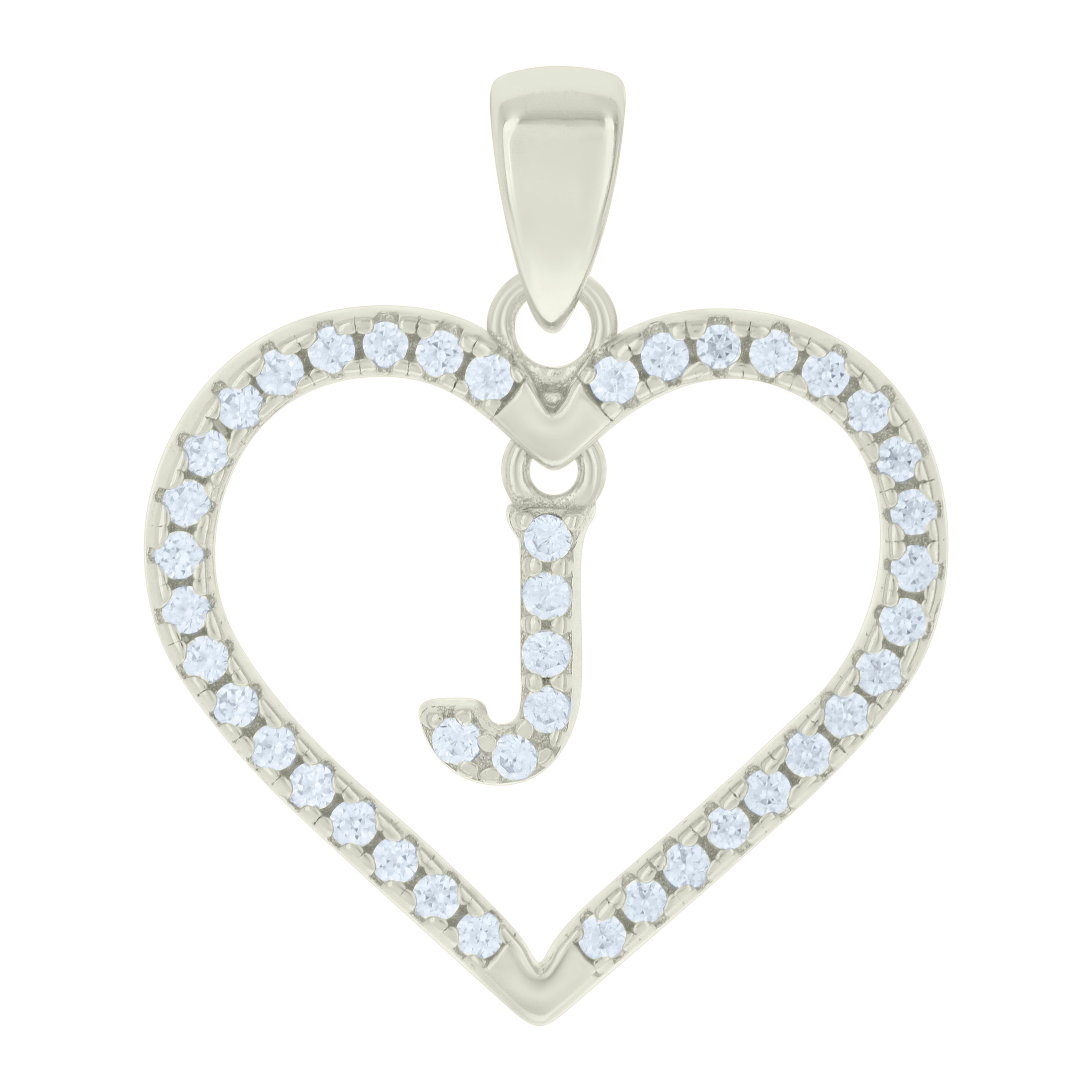 925 Sterling Silver Womens Cubic-Zirconia Initial Alphabet J Heart Charm Pendant