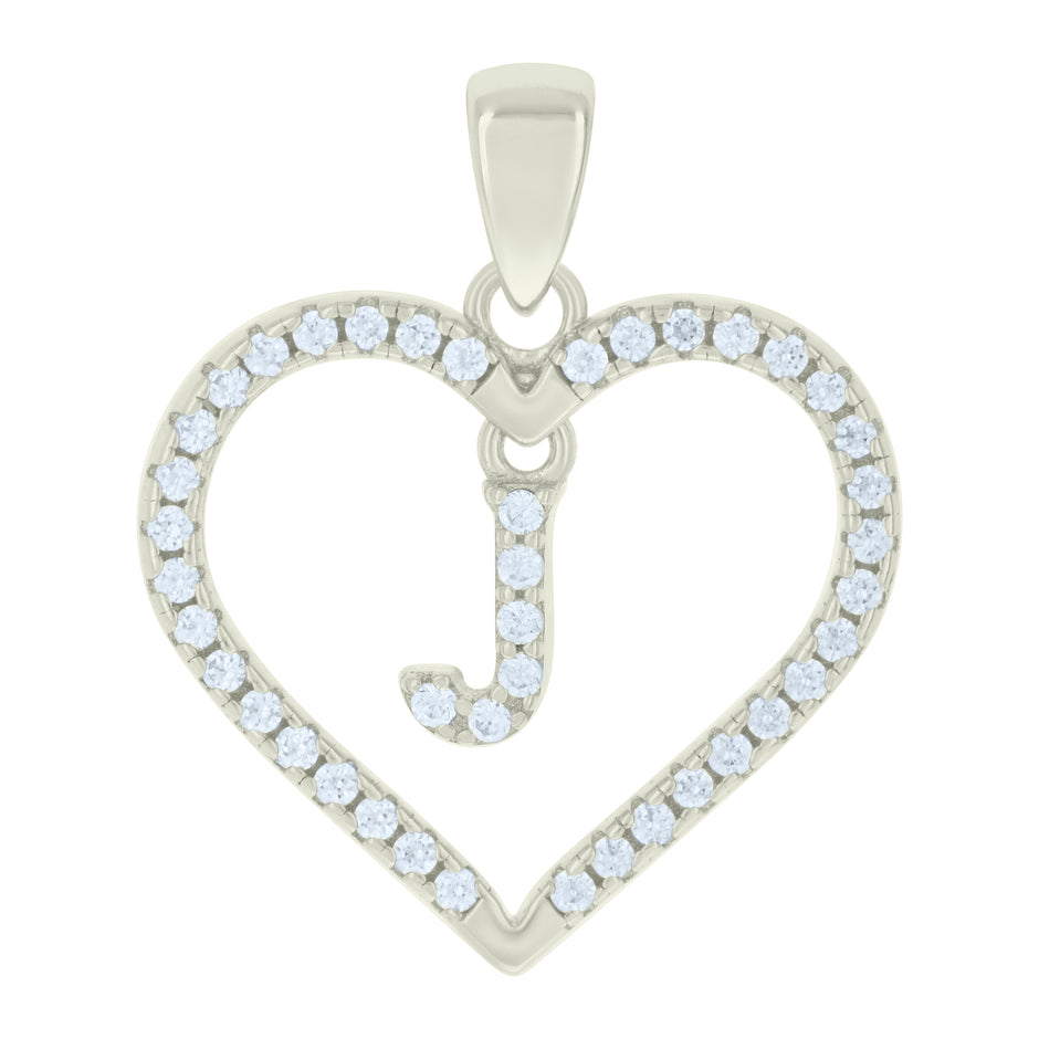925 Sterling Silver Womens Cubic-Zirconia Initial Alphabet J Heart Charm Pendant