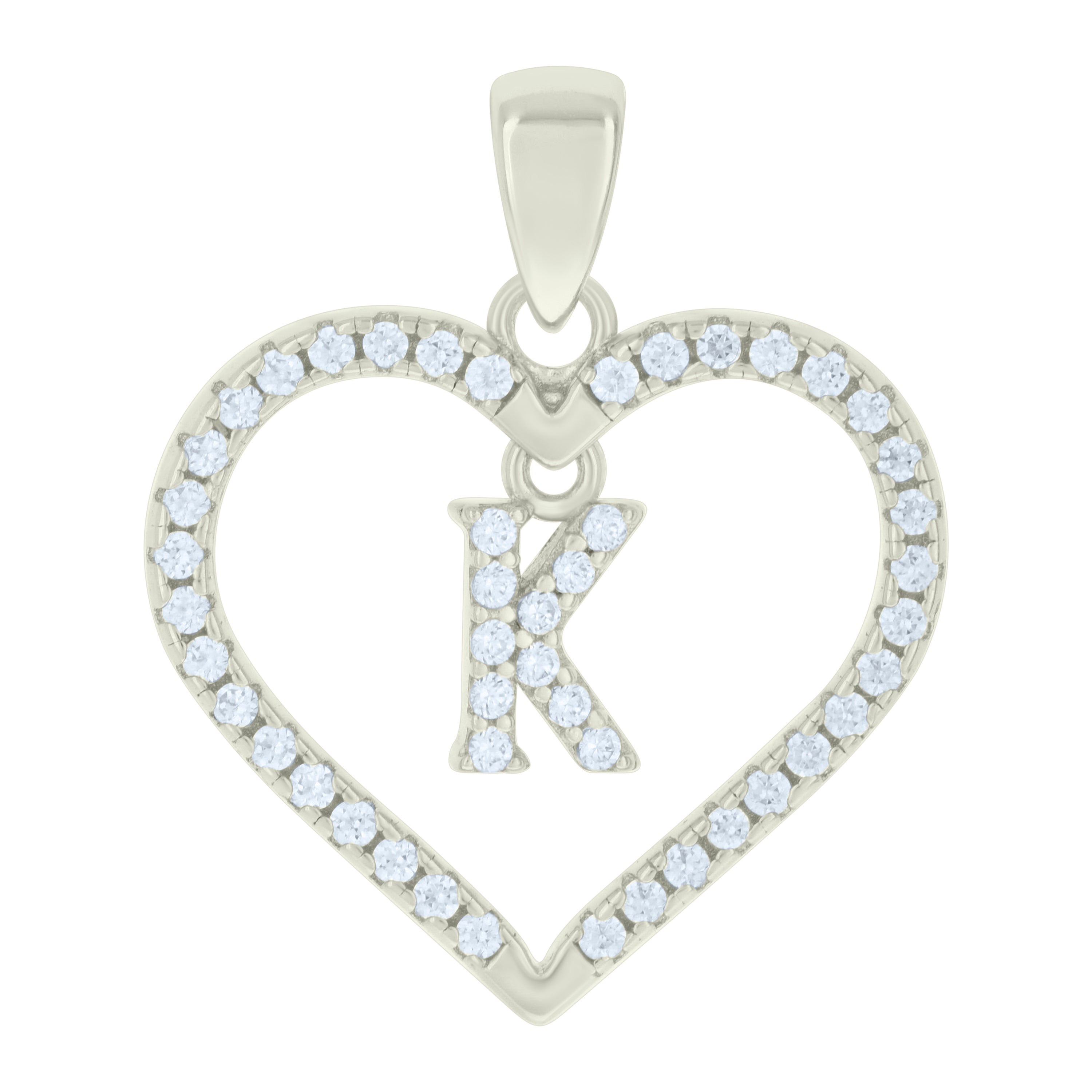 925 Sterling Silver Womens Cubic-Zirconia Initial Alphabet K Heart Charm Pendant