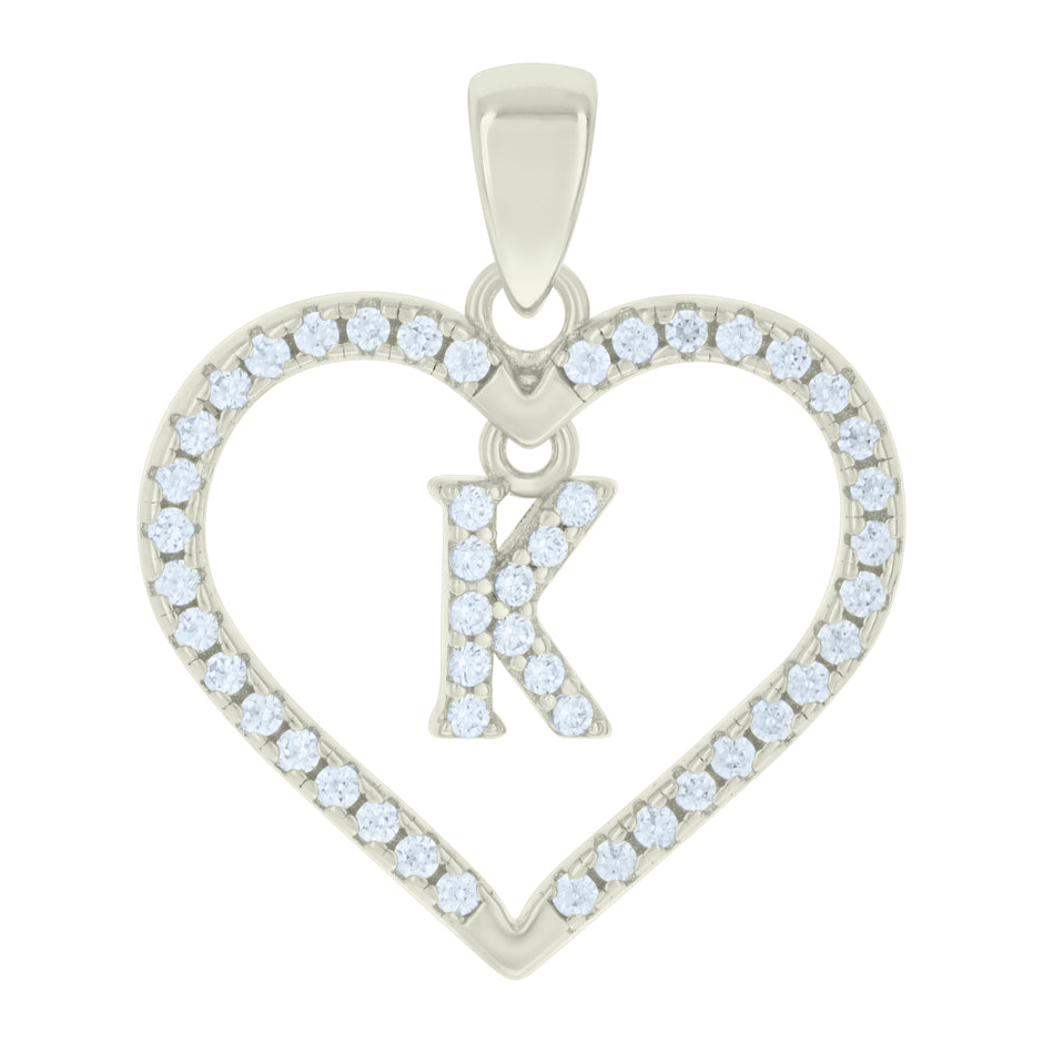 925 Sterling Silver Womens Cubic-Zirconia Initial Alphabet K Heart Charm Pendant