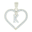 925 Sterling Silver Womens Cubic-Zirconia Initial Alphabet K Heart Charm Pendant