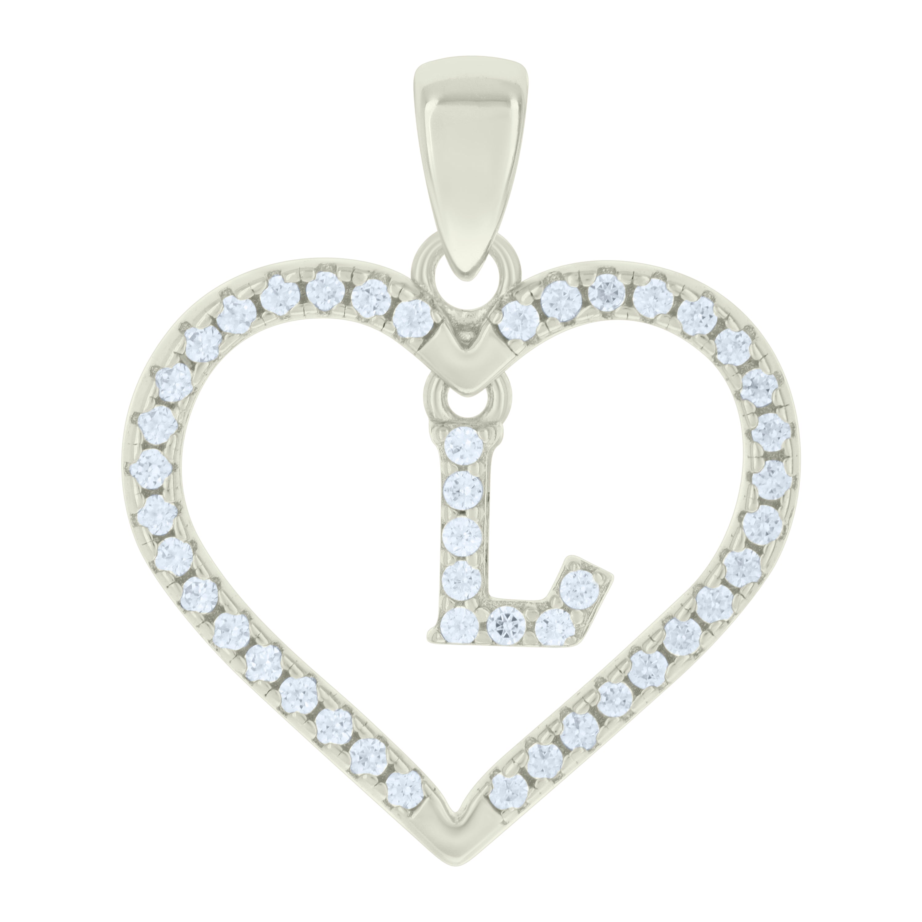 925 Sterling Silver Womens Cubic-Zirconia Initial Alphabet L Heart Charm Pendant