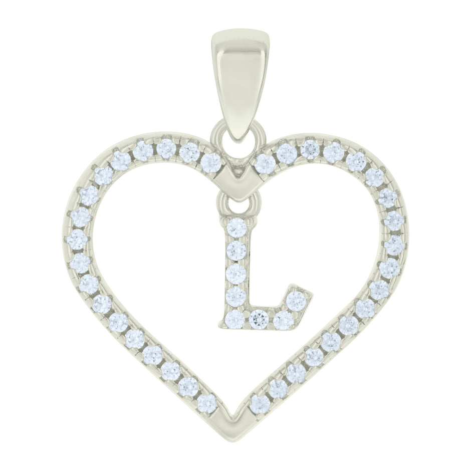 925 Sterling Silver Womens Cubic-Zirconia Initial Alphabet L Heart Charm Pendant