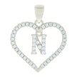 925 Sterling Silver Womens Cubic-Zirconia Initial Alphabet N Heart Charm Pendant