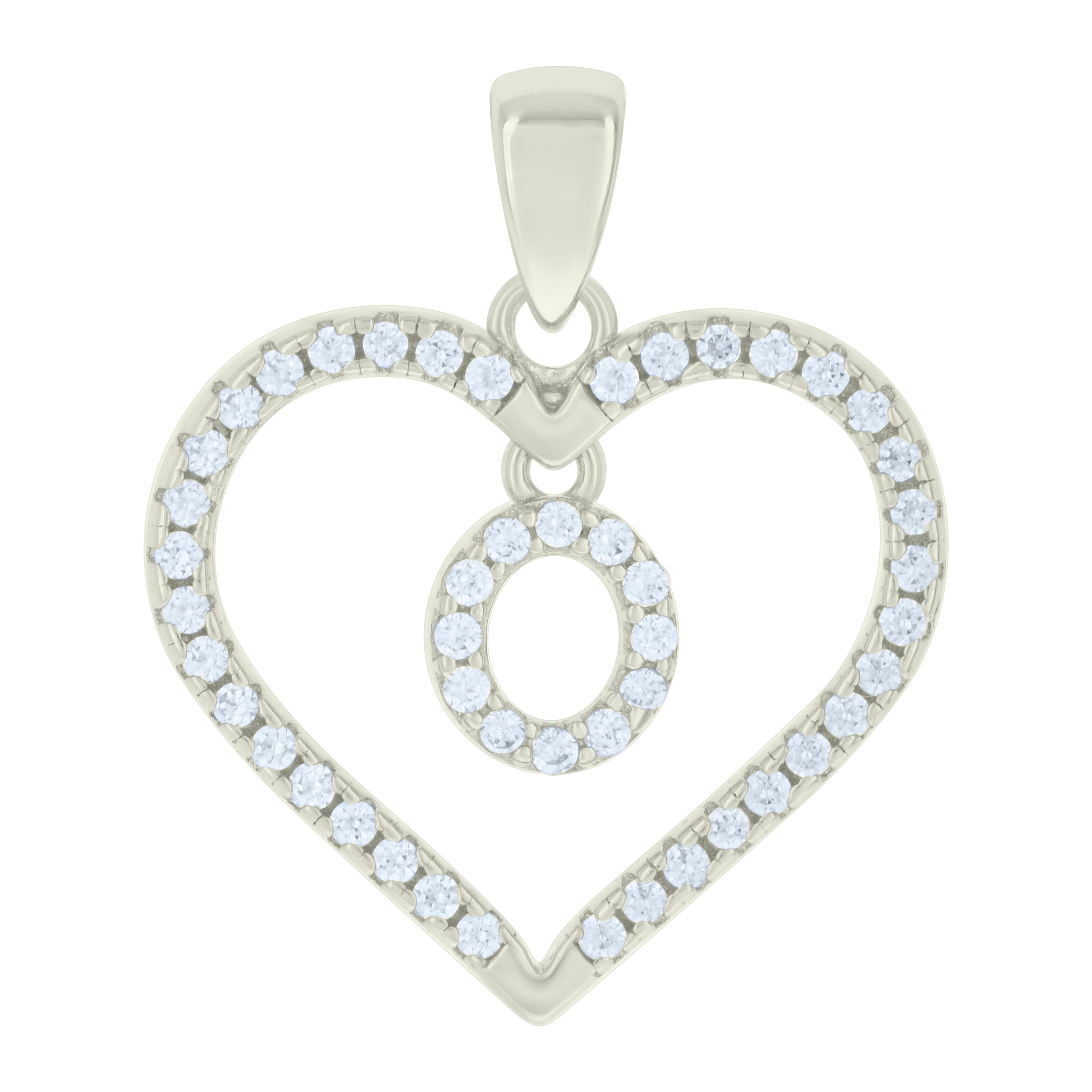 925 Sterling Silver Womens Cubic-Zirconia Initial Alphabet O Heart Charm Pendant