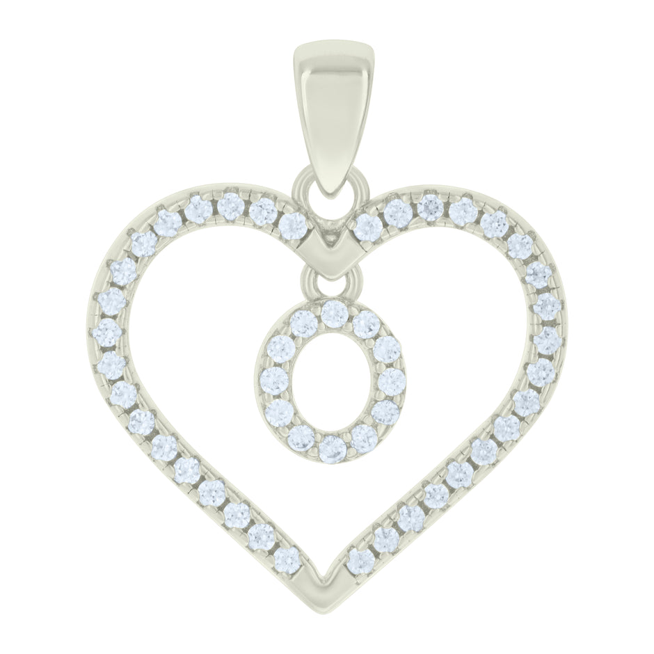 925 Sterling Silver Womens Cubic-Zirconia Initial Alphabet O Heart Charm Pendant