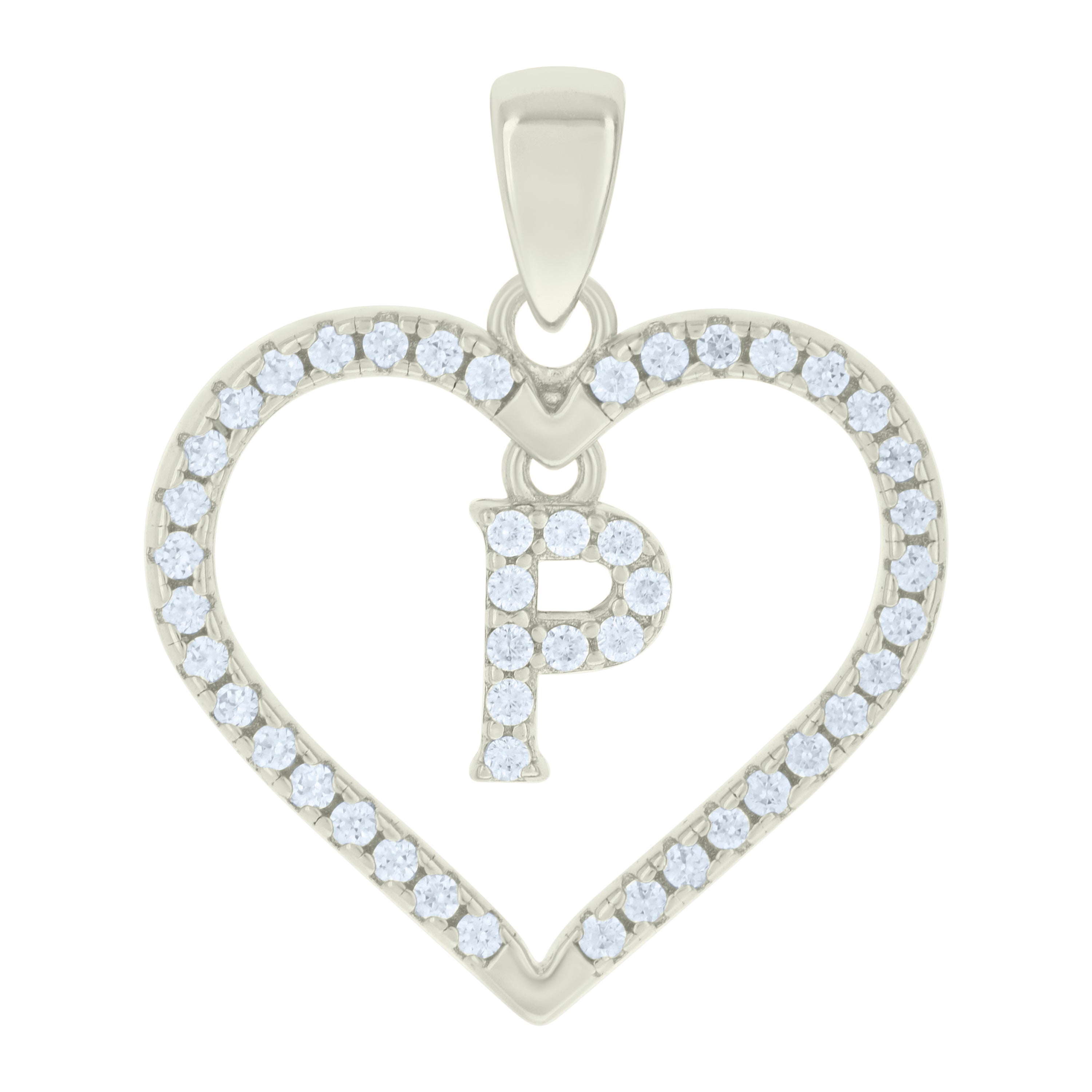 925 Sterling Silver Womens Cubic-Zirconia Initial Alphabet P Heart Charm Pendant
