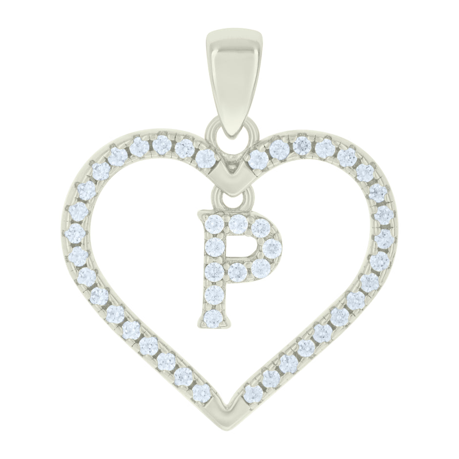 925 Sterling Silver Womens Cubic-Zirconia Initial Alphabet P Heart Charm Pendant