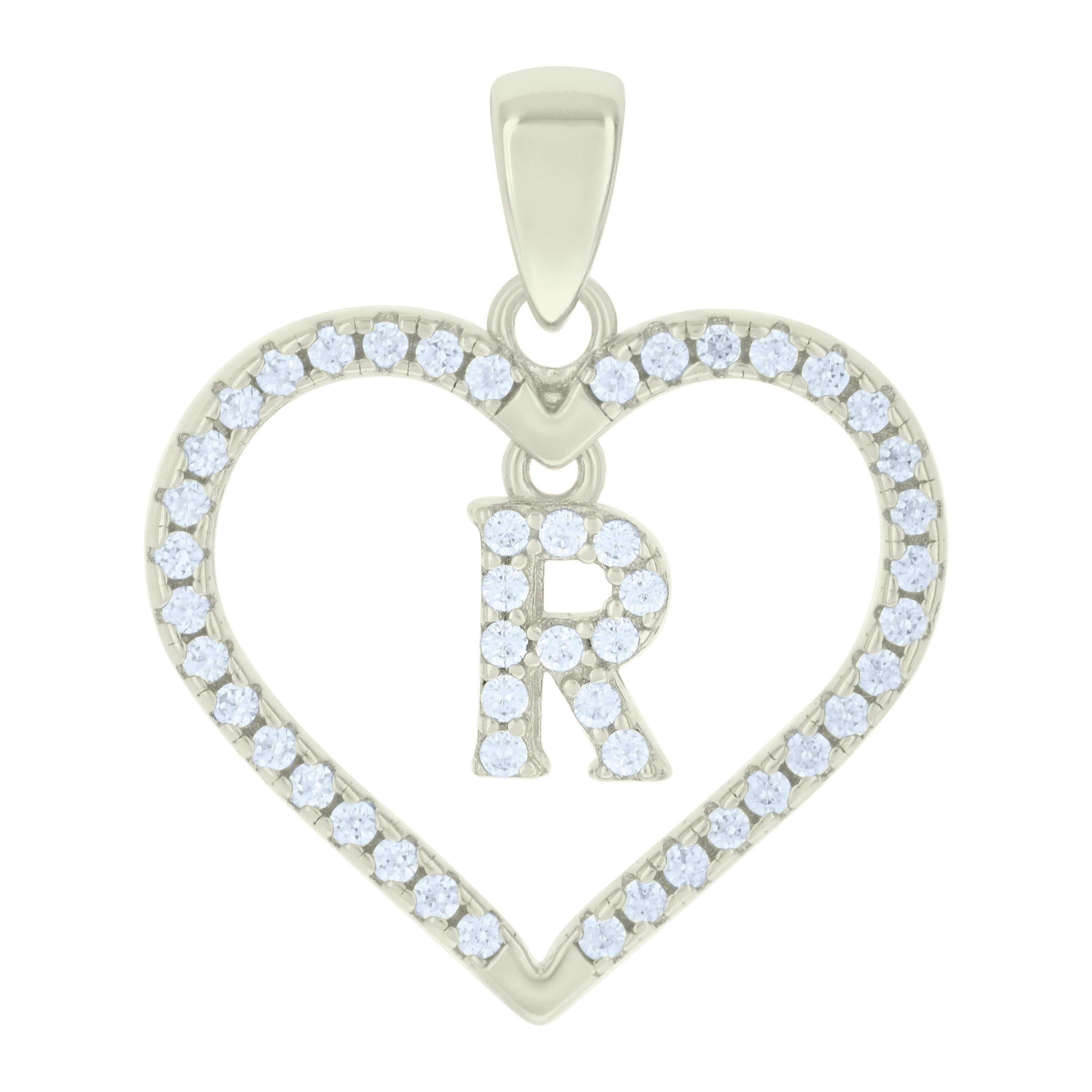 925 Sterling Silver Womens Cubic-Zirconia Initial Alphabet R Heart Charm Pendant