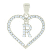 925 Sterling Silver Womens Cubic-Zirconia Initial Alphabet R Heart Charm Pendant