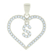 925 Sterling Silver Womens Cubic-Zirconia Initial Alphabet S Heart Charm Pendant
