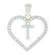 925 Sterling Silver Womens Cubic-Zirconia Initial Alphabet T Heart Charm Pendant