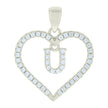 925 Sterling Silver Womens Cubic-Zirconia Initial Alphabet U Heart Charm Pendant