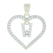 925 Sterling Silver Womens Cubic-Zirconia Initial Alphabet W Heart Charm Pendant