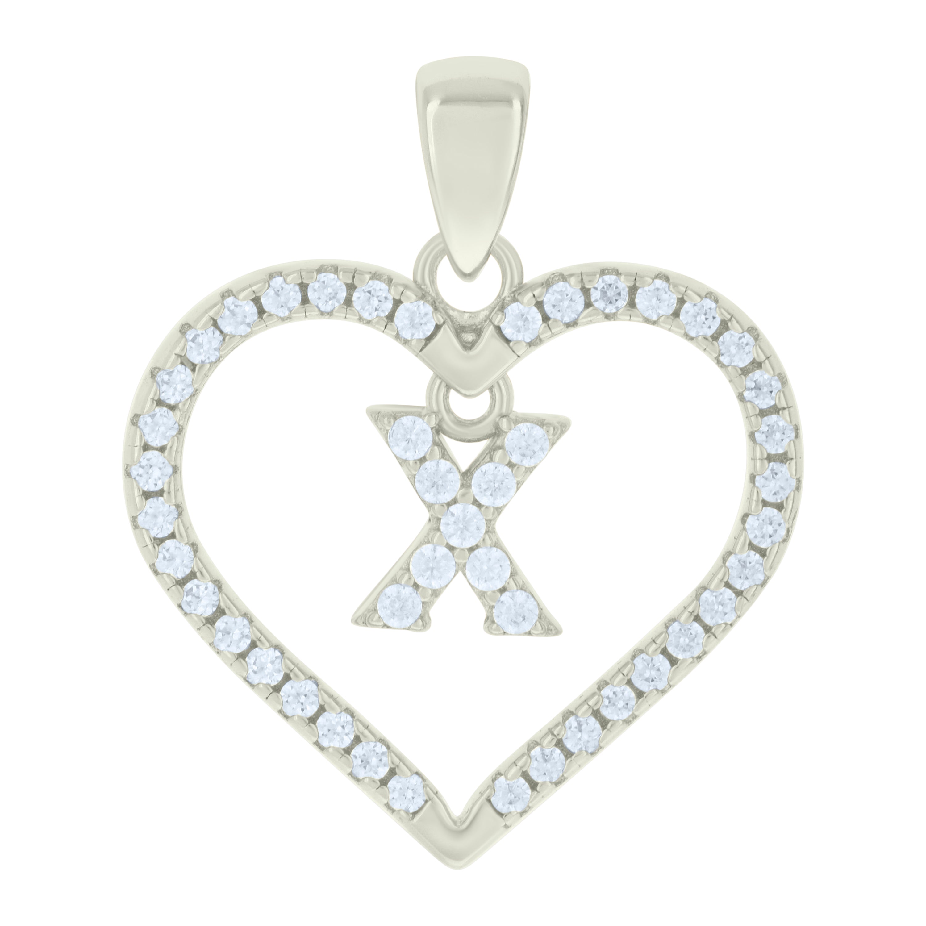 925 Sterling Silver Womens Cubic-Zirconia Initial Alphabet X Heart Charm Pendant