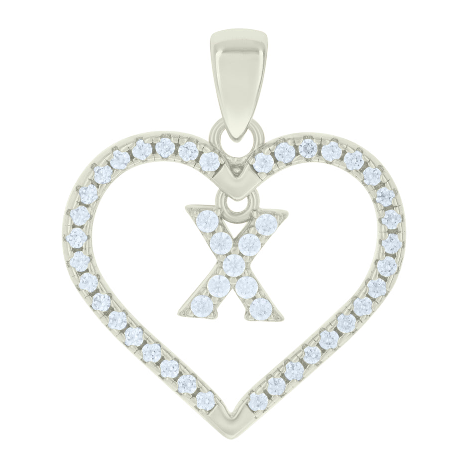 925 Sterling Silver Womens Cubic-Zirconia Initial Alphabet X Heart Charm Pendant
