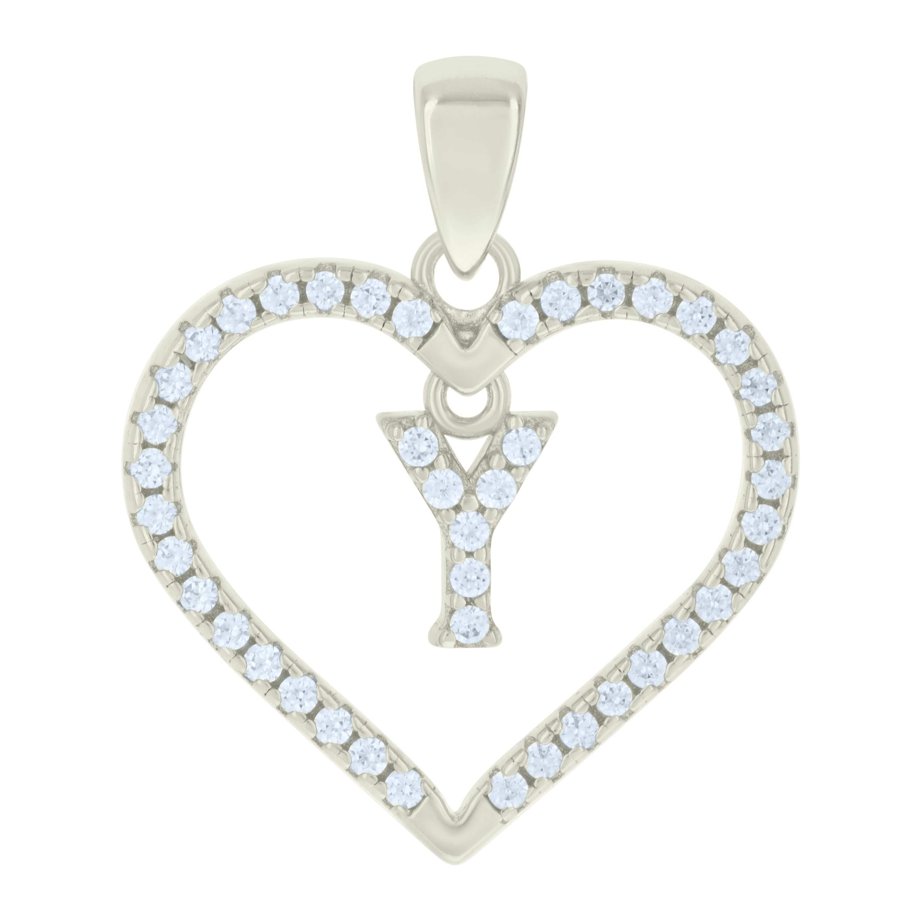 925 Sterling Silver Womens Cubic-Zirconia Initial Alphabet Y Heart Charm Pendant