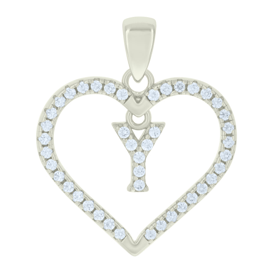 925 Sterling Silver Womens Cubic-Zirconia Initial Alphabet Y Heart Charm Pendant