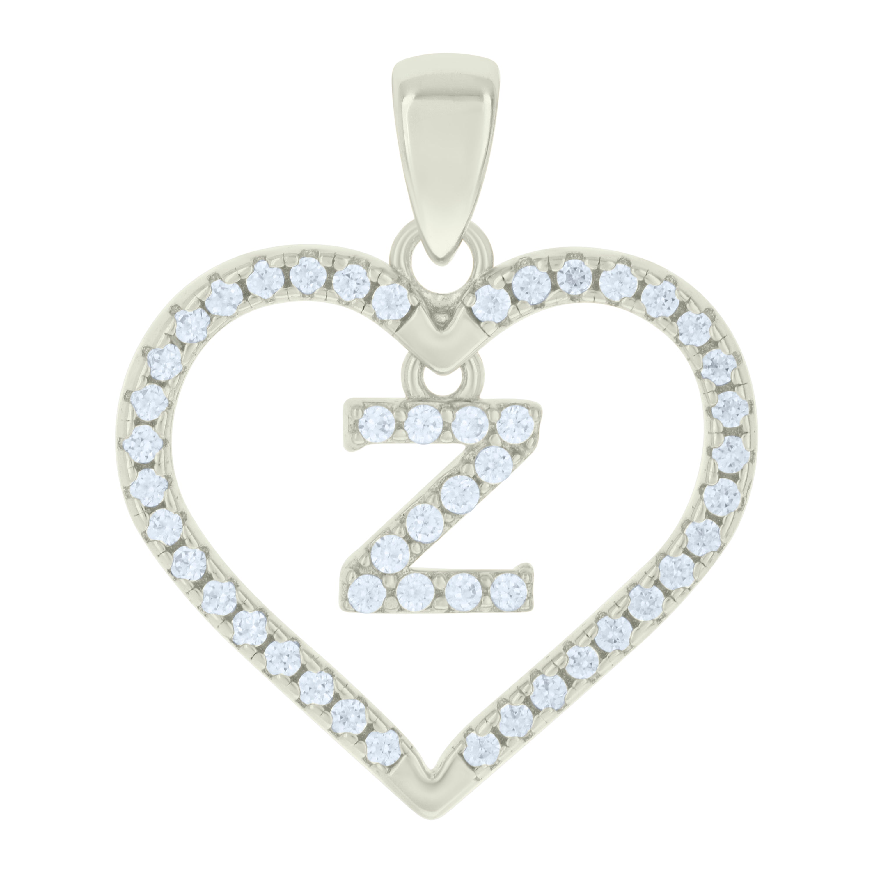 925 Sterling Silver Womens Cubic-Zirconia Initial Alphabet Z Heart Charm Pendant