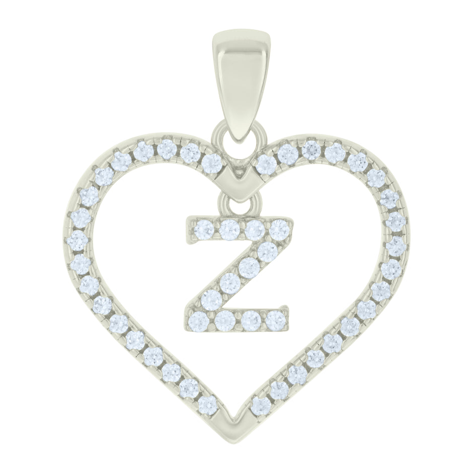 925 Sterling Silver Womens Cubic-Zirconia Initial Alphabet Z Heart Charm Pendant